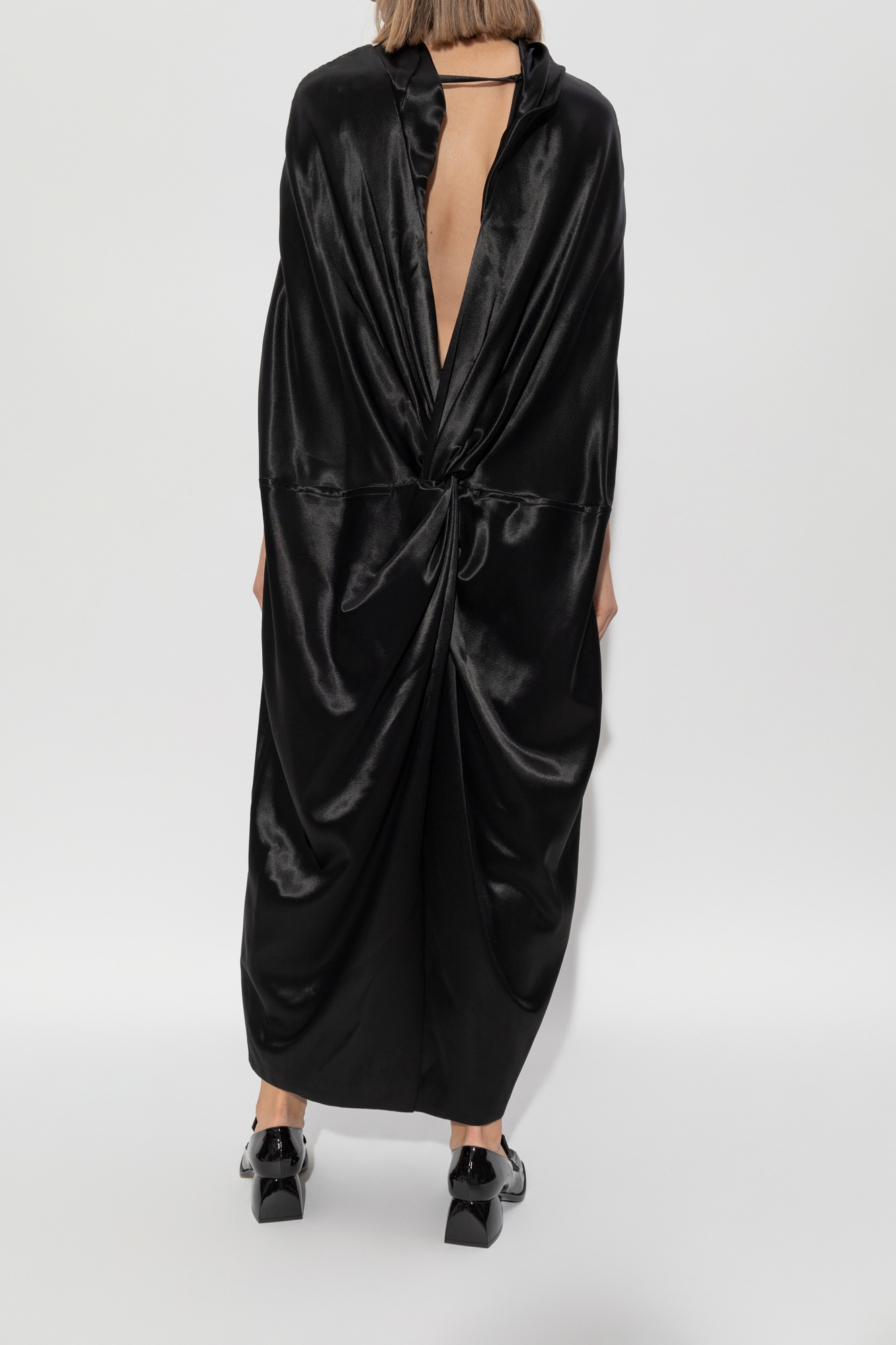 ワンピース Jil Sander SS25 Black satin dress (J02CT0469J76018 001) JIL SANDER Satin and lace midi dress | NET-A-PORTER